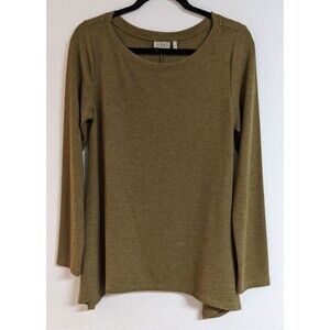 Women's LOGO By Lori Goldstien Moss Green Waffle Weave Long Sleeve Top M